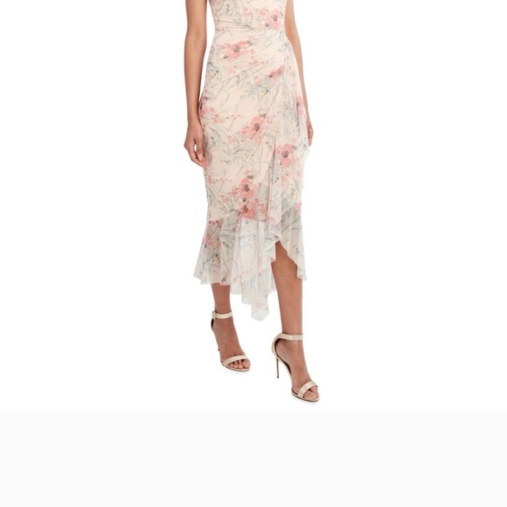 BCBGMaxAzria Blush Floral Asymmetric High-Low Skirt